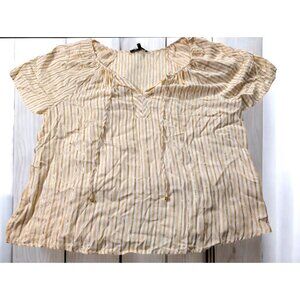 Adrienne Vittadini Shirt Plus Size XXX 3X Short Sleeve Metallic Gold Striped Top